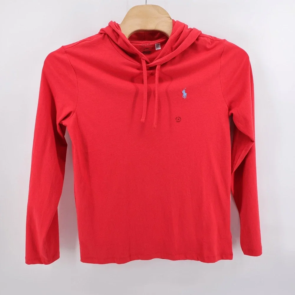 NEW Polo Ralph Lauren Classic Jersey Lightweight Hoodie Red Long Sleeve Mens M